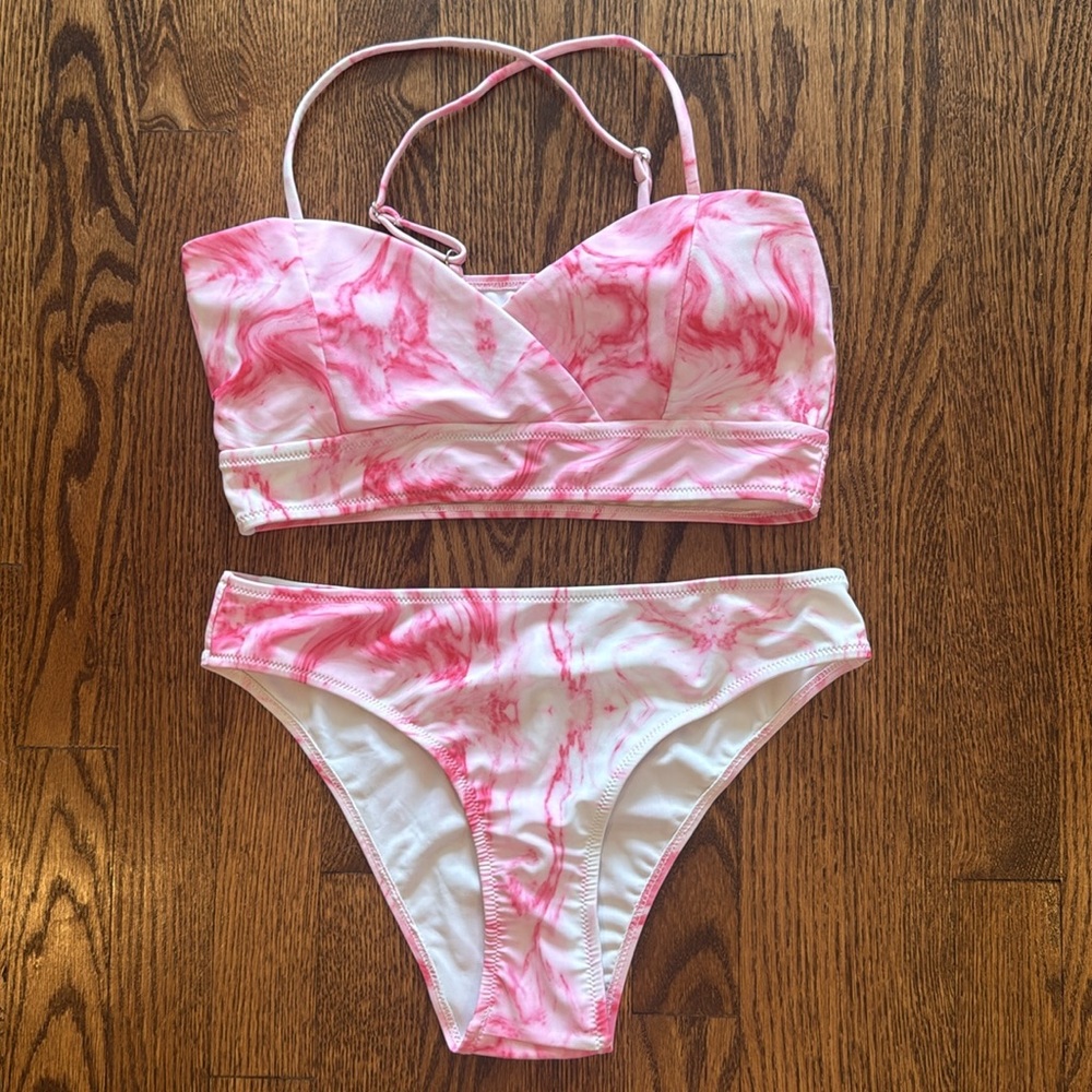 SHEIN Pink White Tie Dye Bikini Bathing Suit M NWT